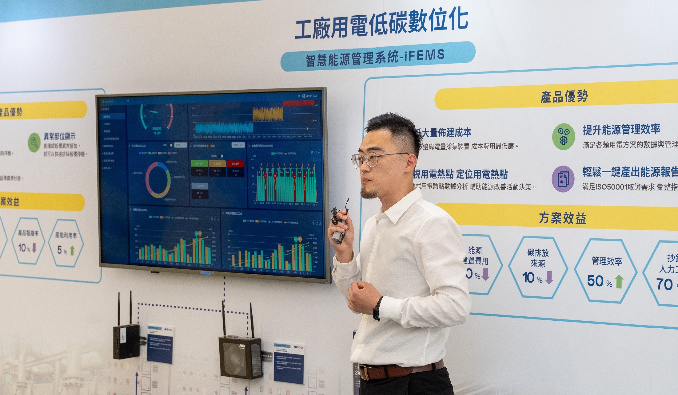以协助企业布局智能制造见长的leyu体育官网数位，今年展出智能管理系统，已导入多元产业应用，能有效降低人力、提升管理效率